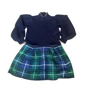 Janie and Jack Girls 3 Blue Plaid Knit Dress Long Sleeve Cute Dressy